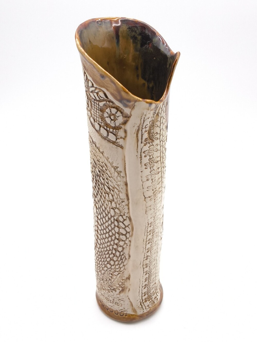 Twiddy Pottery by Colleen Diess - Handcrafted Lace Impressed Ceramic Slab Vase